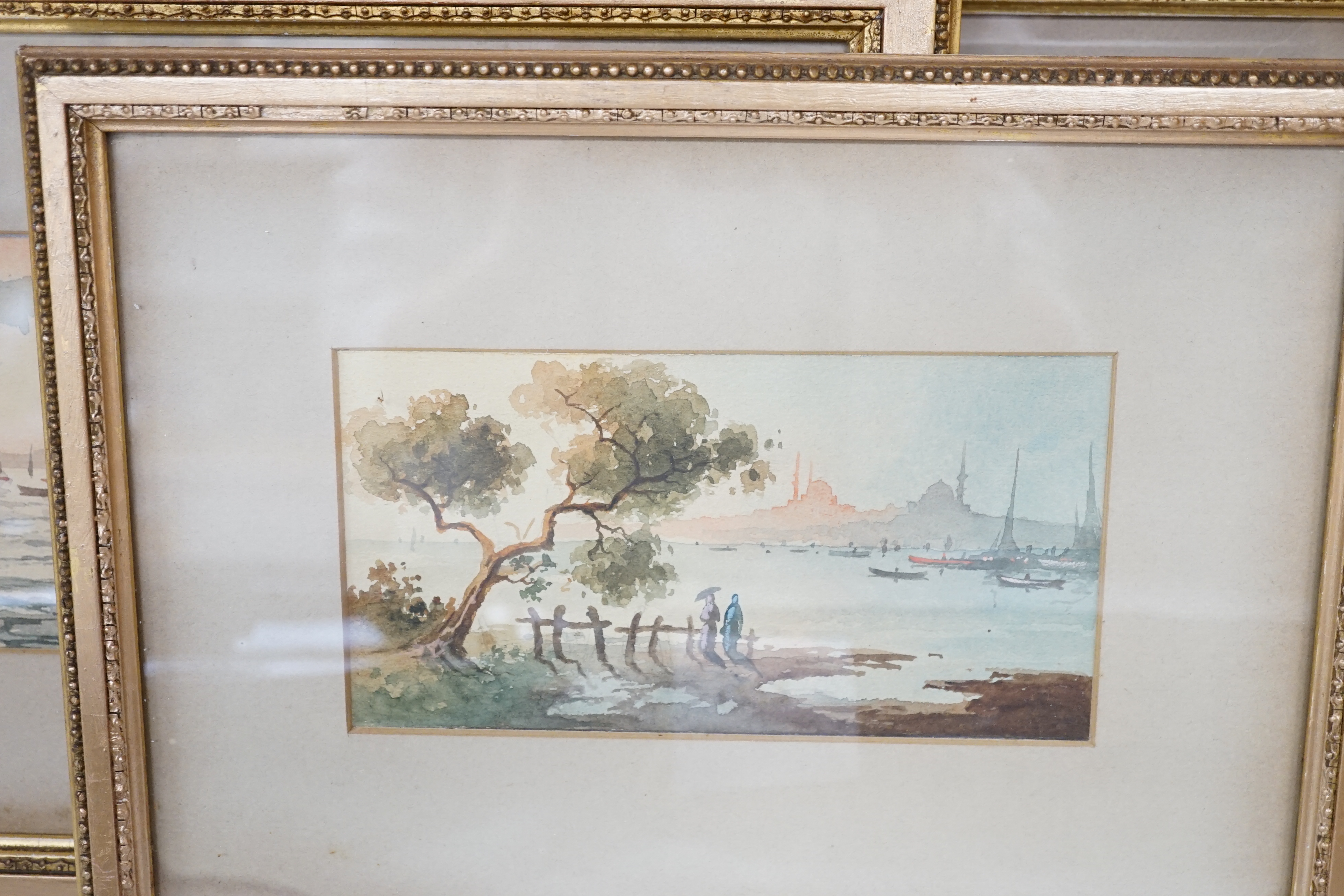 Alice Mary Hobson (1860-1954), three watercolours, 'San Stephano by moonlight from Pasha side' and 'Stanboul (Golden Horn)', inscribed in pencil 'Mary Hobson', 10 x 28cm and 9 x 17.5cm